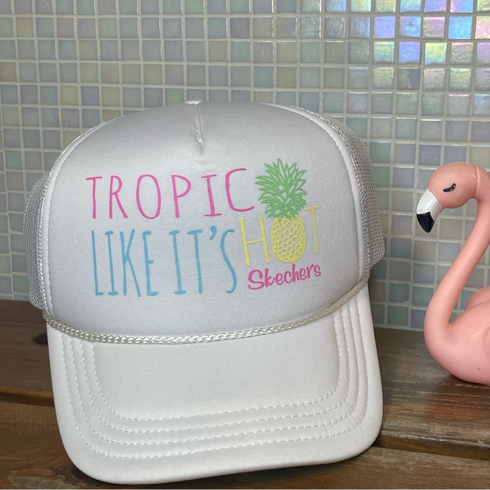 Skechers "Tropic Like It's Hot" White Trucker Hat Snapback Cap